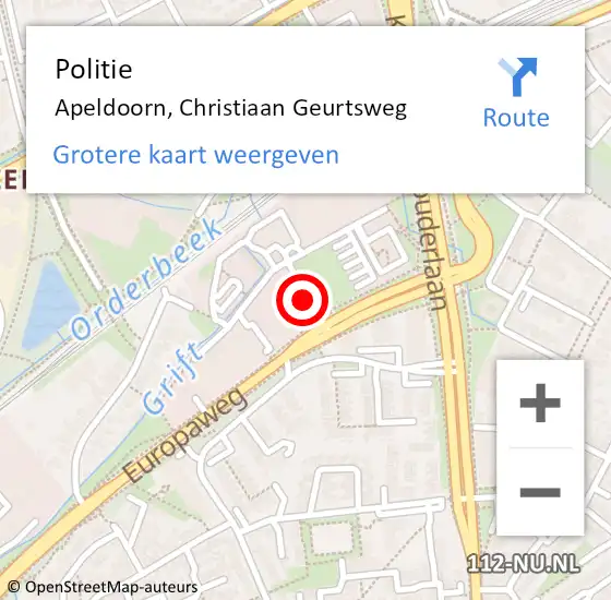 Locatie op kaart van de 112 melding: Politie Apeldoorn, Christiaan Geurtsweg op 27 januari 2020 07:11