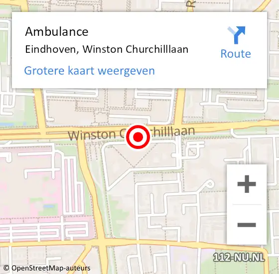 Locatie op kaart van de 112 melding: Ambulance Eindhoven, Winston Churchilllaan op 27 januari 2020 09:08