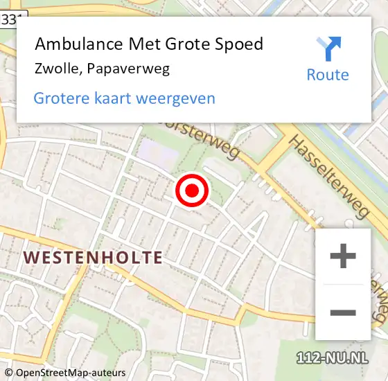 Locatie op kaart van de 112 melding: Ambulance Met Grote Spoed Naar Zwolle, Papaverweg op 27 januari 2020 13:54