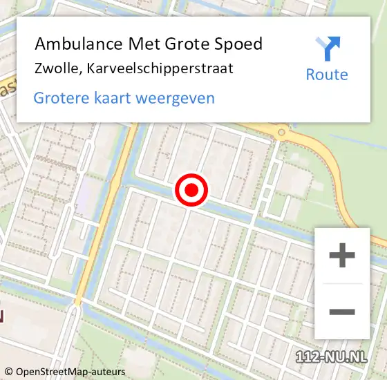 Locatie op kaart van de 112 melding: Ambulance Met Grote Spoed Naar Zwolle, Karveelschipperstraat op 27 januari 2020 13:56