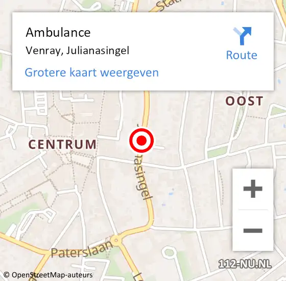 Locatie op kaart van de 112 melding: Ambulance Venray, Julianasingel op 27 januari 2020 14:51