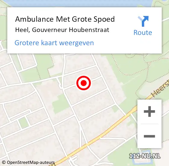 Locatie op kaart van de 112 melding: Ambulance Met Grote Spoed Naar Heel, Gouverneur Houbenstraat op 27 januari 2020 22:24