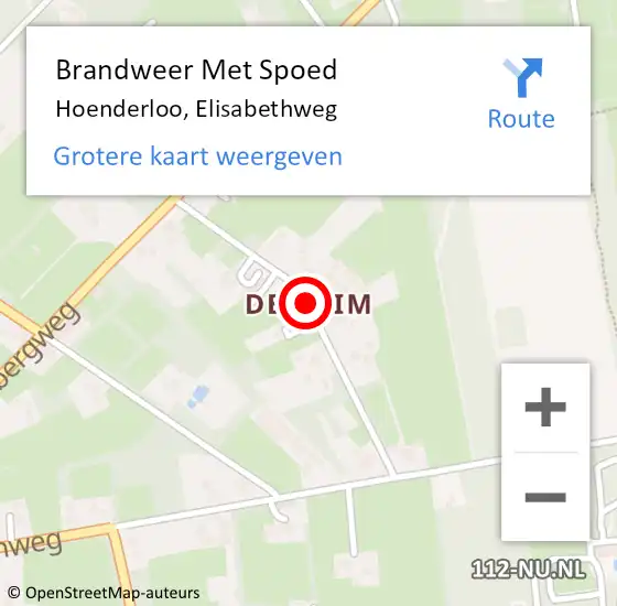 Locatie op kaart van de 112 melding: Brandweer Met Spoed Naar Hoenderloo, Elisabethweg op 30 september 2013 08:46