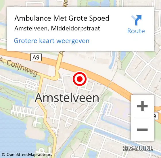 Locatie op kaart van de 112 melding: Ambulance Met Grote Spoed Naar Amstelveen, Middeldorpstraat op 27 januari 2020 22:45