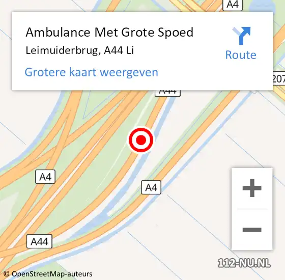 Locatie op kaart van de 112 melding: Ambulance Met Grote Spoed Naar Leimuiderbrug, A44 Li op 27 januari 2020 23:14