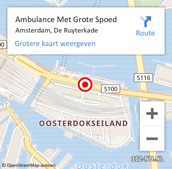 Locatie op kaart van de 112 melding: Ambulance Met Grote Spoed Naar Amsterdam, De Ruyterkade op 28 januari 2020 00:13