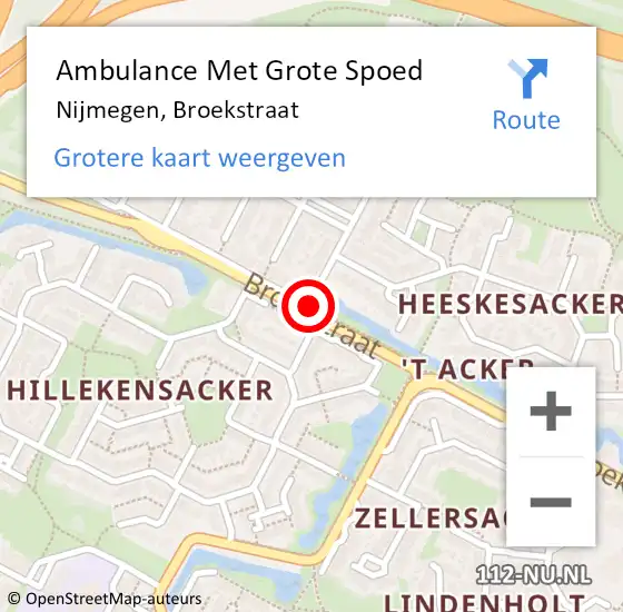 Locatie op kaart van de 112 melding: Ambulance Met Grote Spoed Naar Nijmegen, Broekstraat op 28 januari 2020 02:51