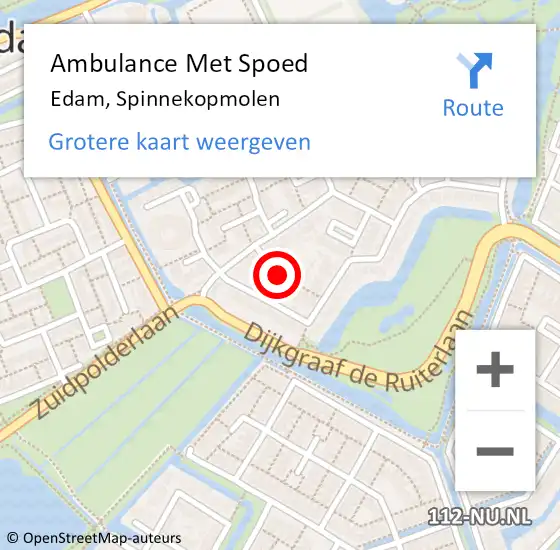 Locatie op kaart van de 112 melding: Ambulance Met Spoed Naar Edam, Spinnekopmolen op 28 januari 2020 03:32