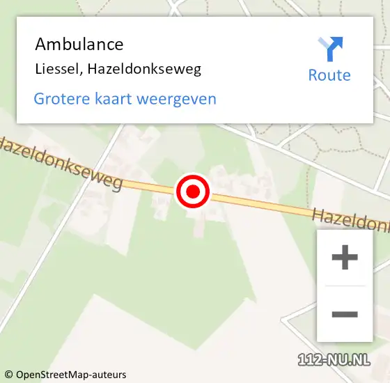 Locatie op kaart van de 112 melding: Ambulance Liessel, Hazeldonkseweg op 28 januari 2020 09:39