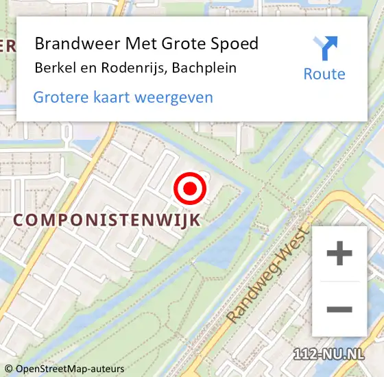 Locatie op kaart van de 112 melding: Brandweer Met Grote Spoed Naar Berkel en Rodenrijs, Bachplein op 28 januari 2020 09:48