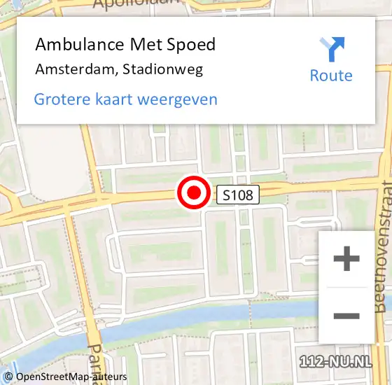 Locatie op kaart van de 112 melding: Ambulance Met Spoed Naar Amsterdam, Stadionweg op 28 januari 2020 10:32