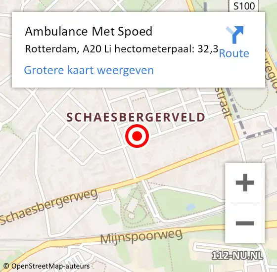 Locatie op kaart van de 112 melding: Ambulance Met Spoed Naar Rotterdam, A20 Li hectometerpaal: 32,3 op 28 januari 2020 11:03