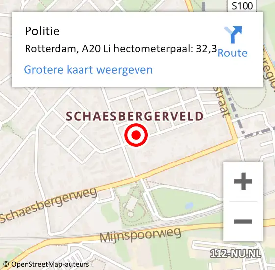 Locatie op kaart van de 112 melding: Politie Rotterdam, A20 Li hectometerpaal: 32,3 op 28 januari 2020 11:04