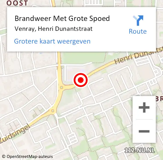 Locatie op kaart van de 112 melding: Brandweer Met Grote Spoed Naar Venray, Henri Dunantstraat op 28 januari 2020 12:15