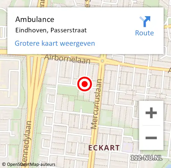 Locatie op kaart van de 112 melding: Ambulance Eindhoven, Passerstraat op 28 januari 2020 12:21