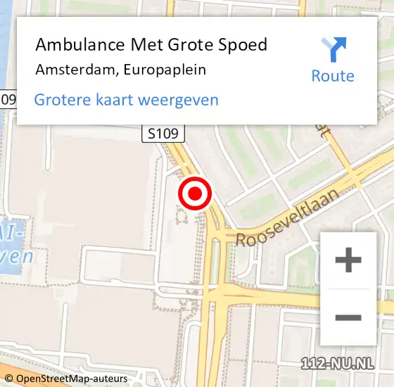 Locatie op kaart van de 112 melding: Ambulance Met Grote Spoed Naar Amsterdam, Europaplein op 28 januari 2020 12:39