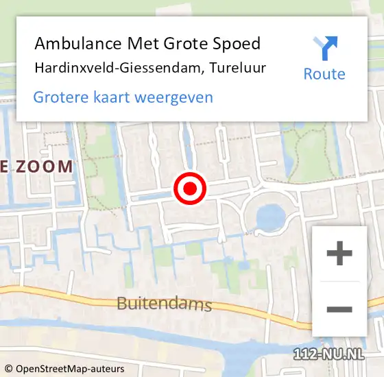Locatie op kaart van de 112 melding: Ambulance Met Grote Spoed Naar Hardinxveld-Giessendam, Tureluur op 28 januari 2020 12:51