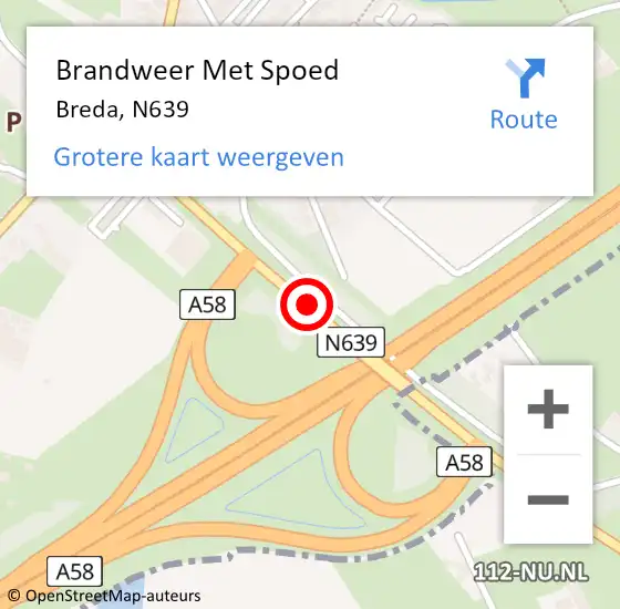 Locatie op kaart van de 112 melding: Brandweer Met Spoed Naar Breda, N639 op 28 januari 2020 13:49