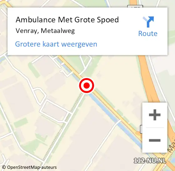 Locatie op kaart van de 112 melding: Ambulance Met Grote Spoed Naar Venray, Metaalweg op 28 januari 2020 14:21