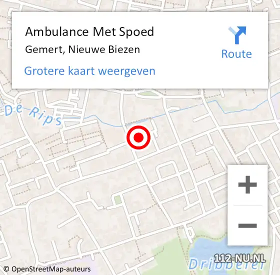 Locatie op kaart van de 112 melding: Ambulance Met Spoed Naar Gemert, Nieuwe Biezen op 28 januari 2020 15:13