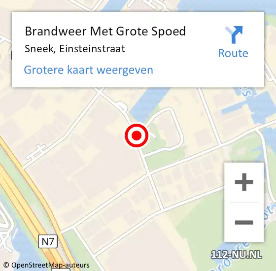 Locatie op kaart van de 112 melding: Brandweer Met Grote Spoed Naar Sneek, Einsteinstraat op 28 januari 2020 16:15