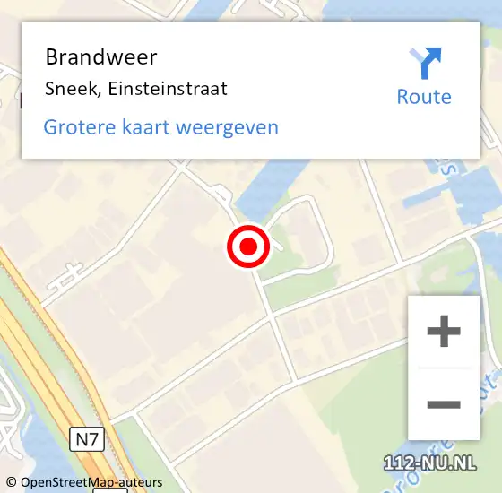 Locatie op kaart van de 112 melding: Brandweer Sneek, Einsteinstraat op 28 januari 2020 16:21