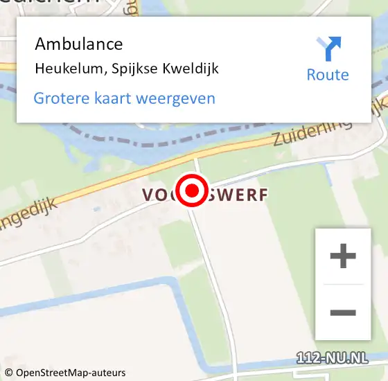 Locatie op kaart van de 112 melding: Ambulance Heukelum, Spijkse Kweldijk op 28 januari 2020 18:58