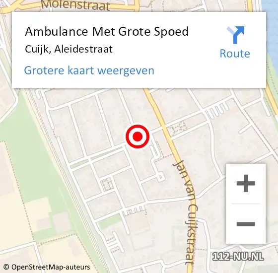 Locatie op kaart van de 112 melding: Ambulance Met Grote Spoed Naar Cuijk, Aleidestraat op 29 januari 2020 01:14