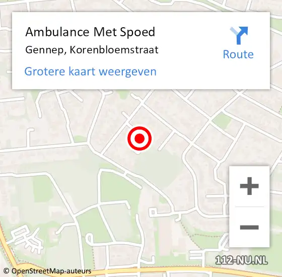 Locatie op kaart van de 112 melding: Ambulance Met Spoed Naar Gennep, Korenbloemstraat op 29 januari 2020 04:31