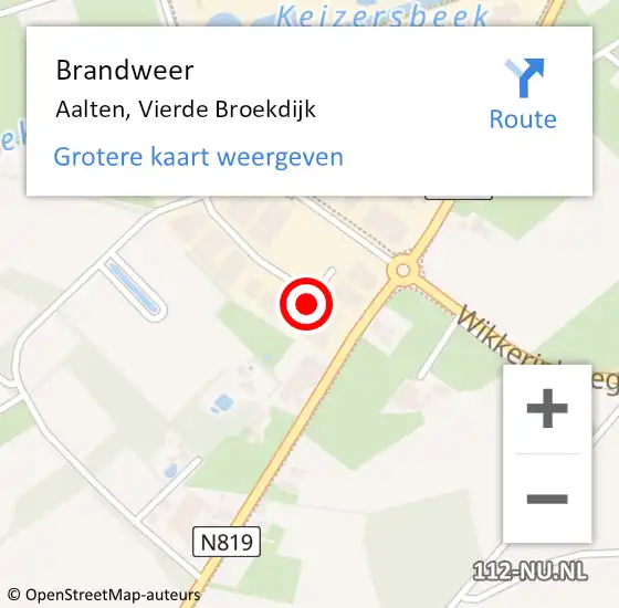 Locatie op kaart van de 112 melding: Brandweer Aalten, Vierde Broekdijk op 29 januari 2020 05:23