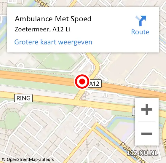 Locatie op kaart van de 112 melding: Ambulance Met Spoed Naar Zoetermeer, A12 Li op 29 januari 2020 06:48