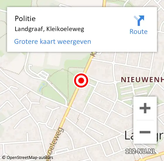 Locatie op kaart van de 112 melding: Politie Landgraaf, Kleikoeleweg op 29 januari 2020 07:52