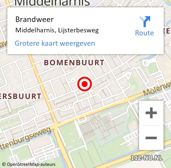 Locatie op kaart van de 112 melding: Brandweer Middelharnis, Lijsterbesweg op 29 januari 2020 08:38