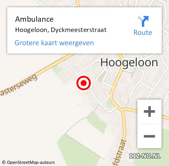 Locatie op kaart van de 112 melding: Ambulance Hoogeloon, Dyckmeesterstraat op 29 januari 2020 10:50