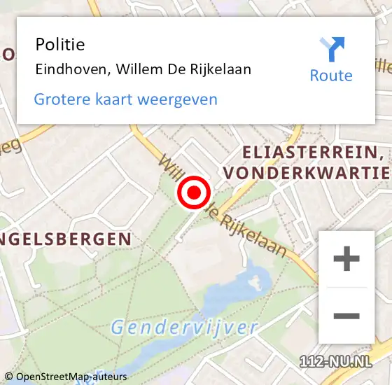 Locatie op kaart van de 112 melding: Politie Eindhoven, Willem De Rijkelaan op 29 januari 2020 12:46