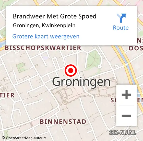 Locatie op kaart van de 112 melding: Brandweer Met Grote Spoed Naar Groningen, Kwinkenplein op 29 januari 2020 14:25