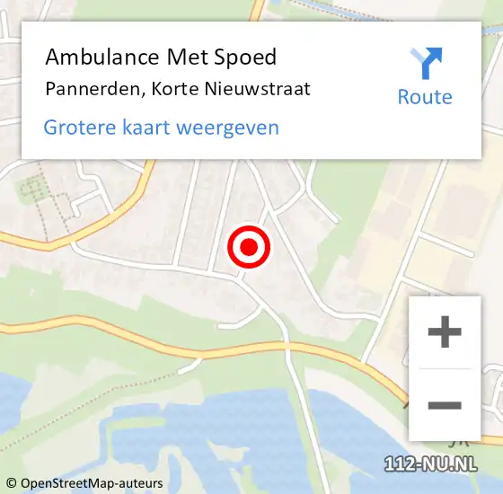 Locatie op kaart van de 112 melding: Ambulance Met Spoed Naar Pannerden, Korte Nieuwstraat op 29 januari 2020 14:59