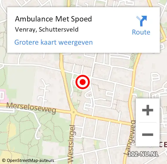 Locatie op kaart van de 112 melding: Ambulance Met Spoed Naar Venray, Schuttersveld op 29 januari 2020 15:35