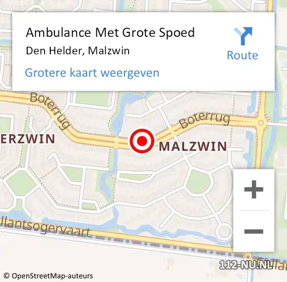 Locatie op kaart van de 112 melding: Ambulance Met Grote Spoed Naar Den Helder, Malzwin op 29 januari 2020 18:16