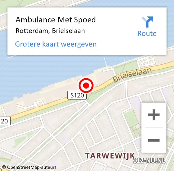 Locatie op kaart van de 112 melding: Ambulance Met Spoed Naar Rotterdam, Brielselaan op 29 januari 2020 19:21