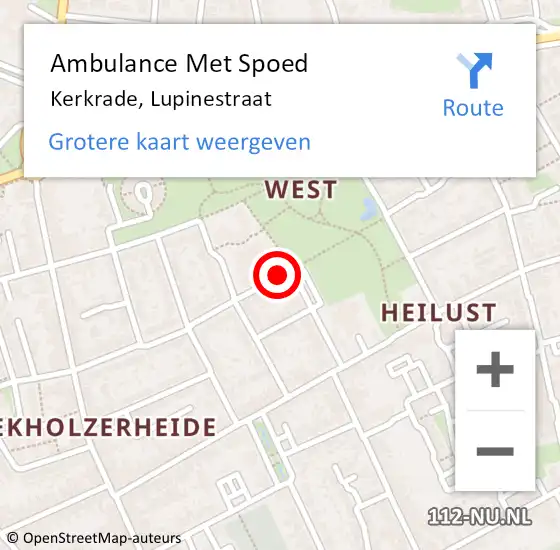 Locatie op kaart van de 112 melding: Ambulance Met Spoed Naar Kerkrade, Lupinestraat op 29 januari 2020 19:45