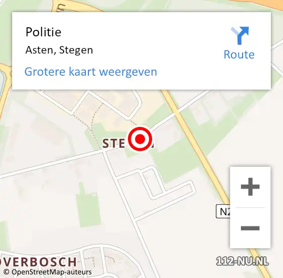 Locatie op kaart van de 112 melding: Politie Asten, Stegen op 29 januari 2020 19:47