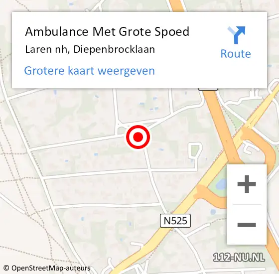 Locatie op kaart van de 112 melding: Ambulance Met Grote Spoed Naar Laren nh, Diepenbrocklaan op 26 april 2014 21:43