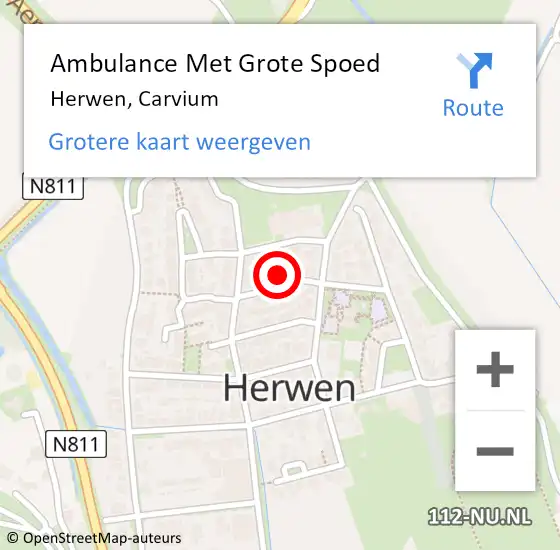 Locatie op kaart van de 112 melding: Ambulance Met Grote Spoed Naar Herwen, Carvium op 30 september 2013 09:05