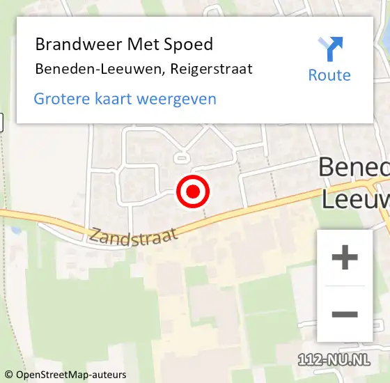 Locatie op kaart van de 112 melding: Brandweer Met Spoed Naar Beneden-Leeuwen, Reigerstraat op 29 januari 2020 22:53