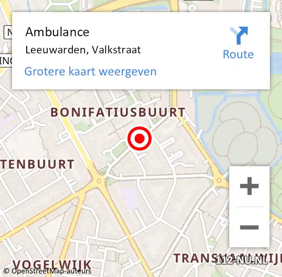 Locatie op kaart van de 112 melding: Ambulance Leeuwarden, Valkstraat op 30 januari 2020 03:09