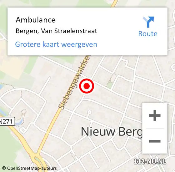 Locatie op kaart van de 112 melding: Ambulance Bergen, Van Straelenstraat op 30 januari 2020 08:09