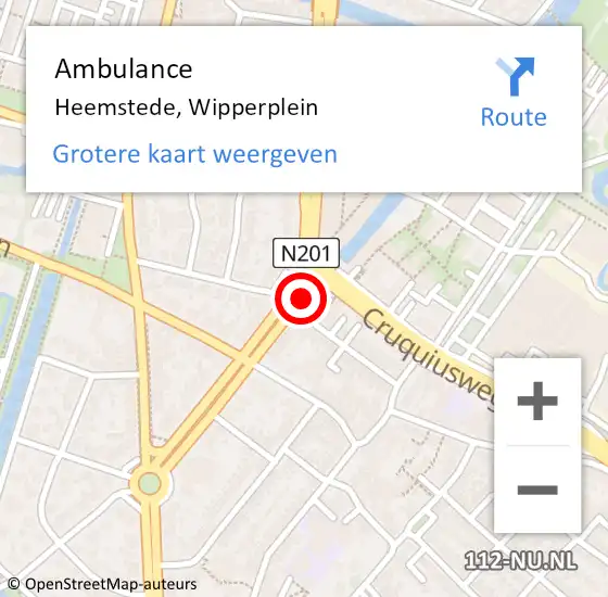 Locatie op kaart van de 112 melding: Ambulance Heemstede, Wipperplein op 30 januari 2020 09:07