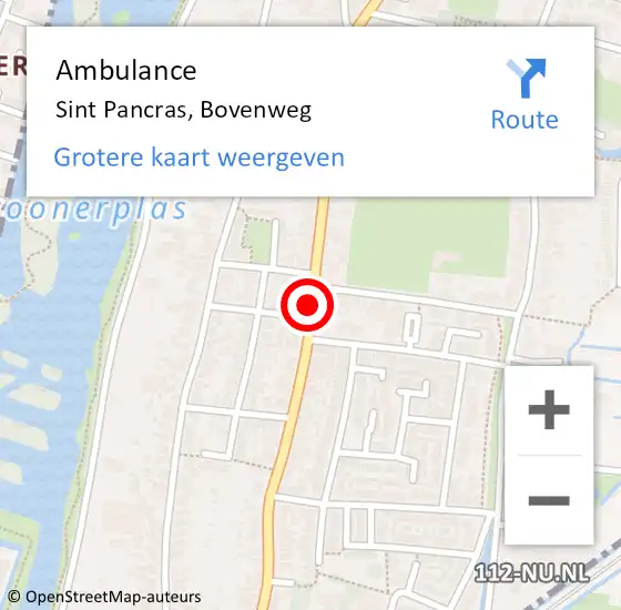 Locatie op kaart van de 112 melding: Ambulance Sint Pancras, Bovenweg op 30 januari 2020 12:47
