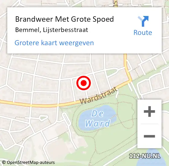 Locatie op kaart van de 112 melding: Brandweer Met Grote Spoed Naar Bemmel, Lijsterbesstraat op 30 januari 2020 13:32